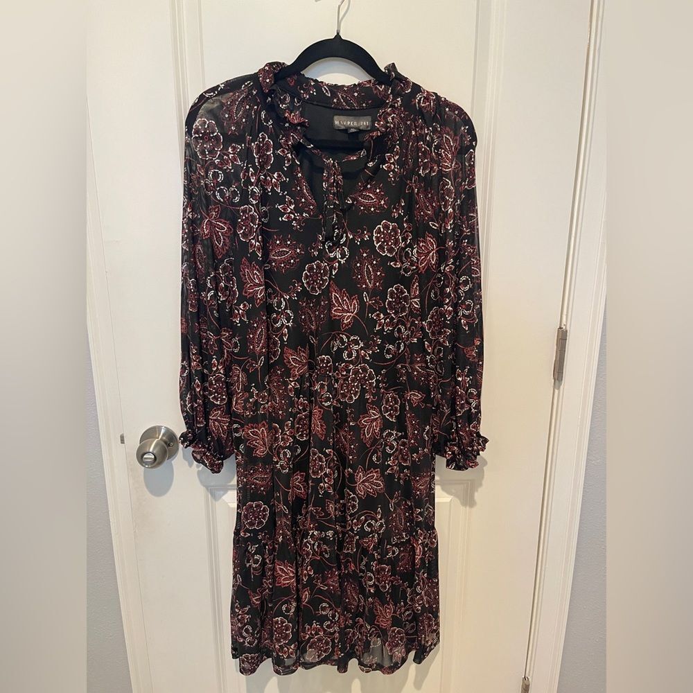 Harper Black and Red Floral Long Sleeve Dress